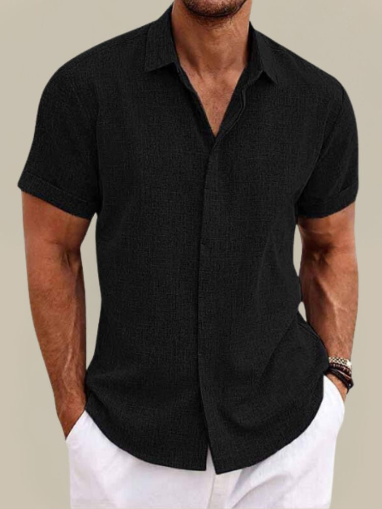 Modern men's relaxed fit short sleeve casual shirt, perfect for warm weather smart casual outfits & summer fashion.