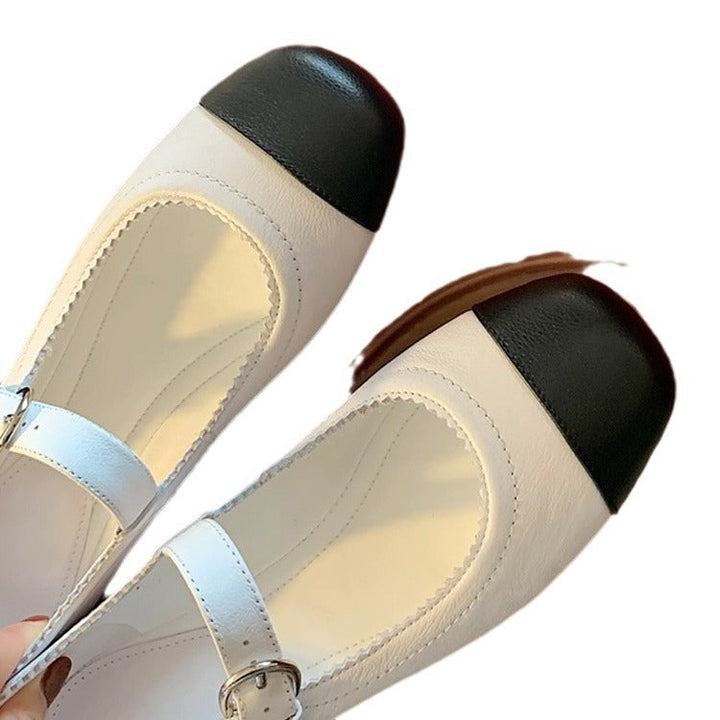 Versatile two-tone Mary Jane platform heels, ideal women's elegant footwear for brunch or evening outfits.