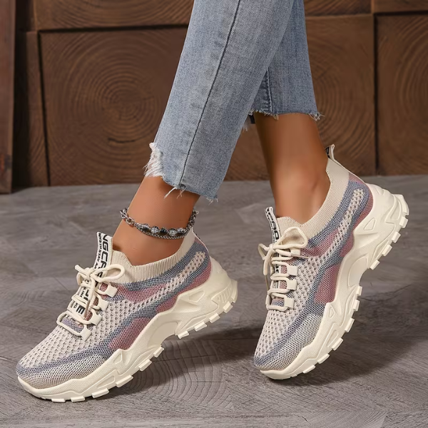 Ondine | Women's Breathable Mesh Walking Sneakers - Beige - Image 7