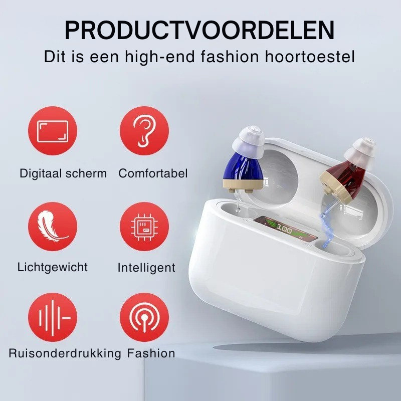 Advanced invisible in-ear personal sound amplifier with rechargeable battery for clear audio.