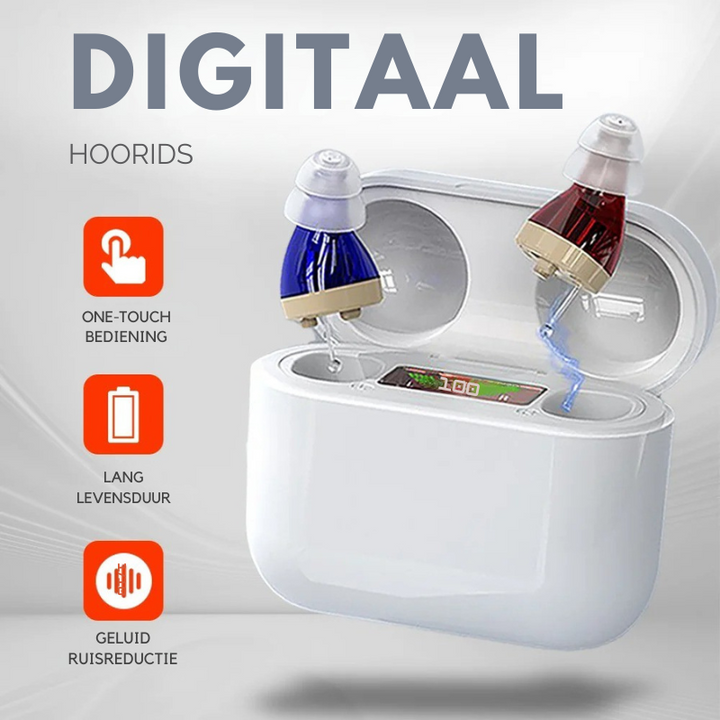 Ultra-discreet & comfortable rechargeable in-ear sound amplifier for personal audio clarity.