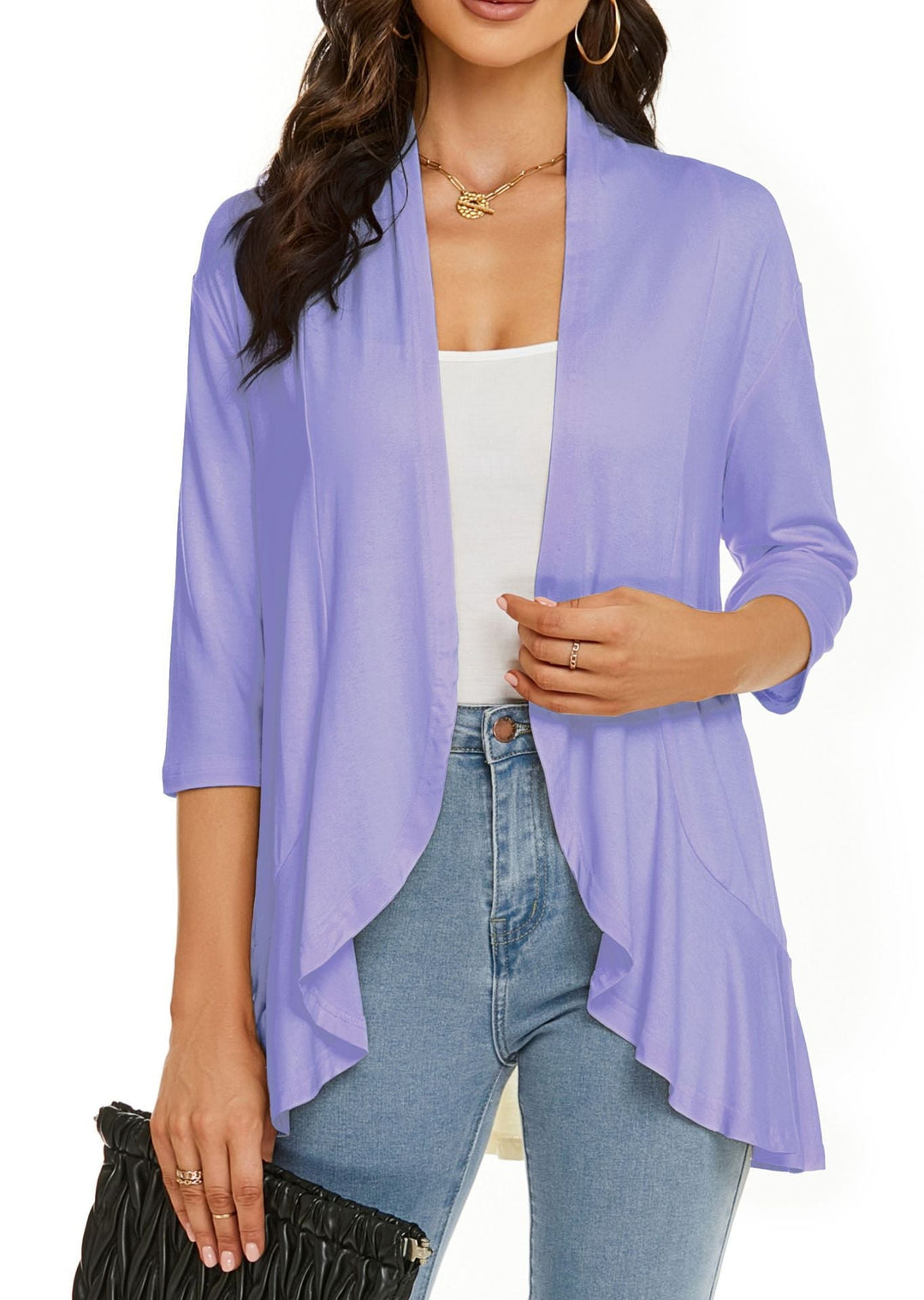 Comfortable & chic women's flowy cardigan, a draped open front sweater for stylish casual outfits.