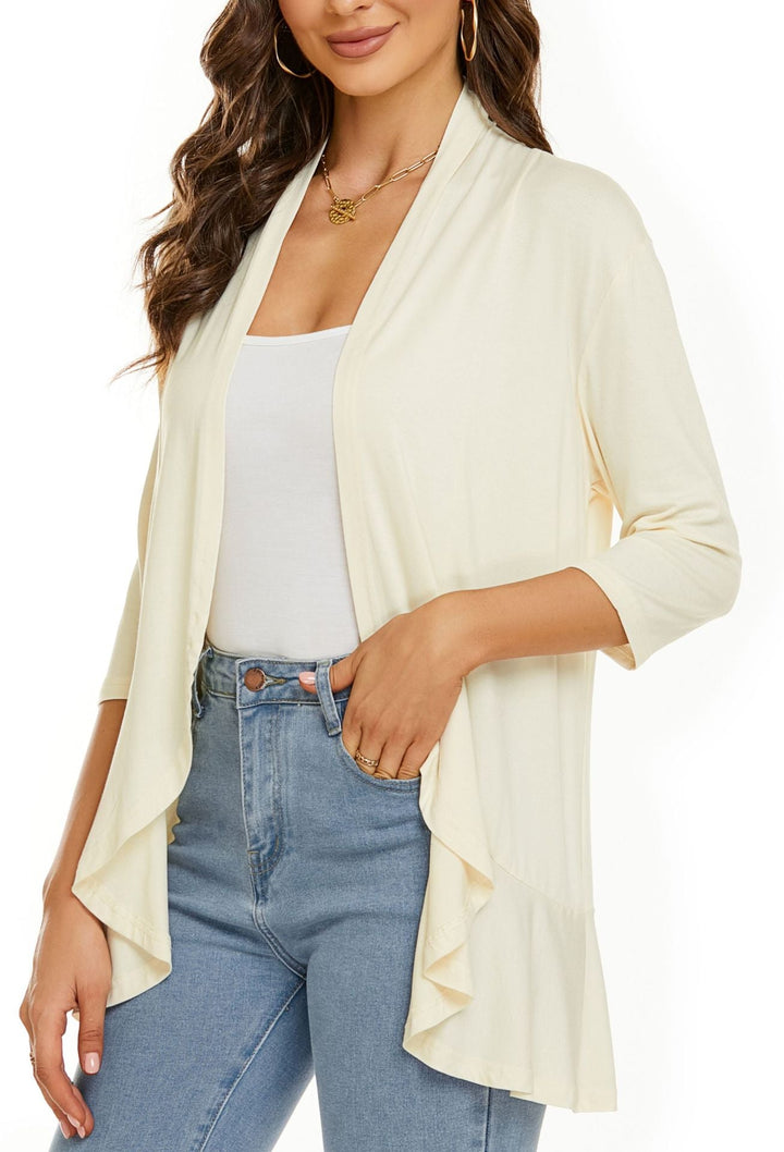 Elegant & comfy women's draped open front cardigan, a chic lightweight layering sweater.