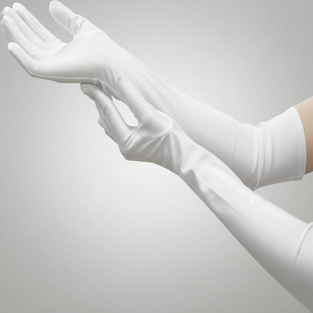 Classic black women's opera gloves, offering a sophisticated touch to any formal outfit.
