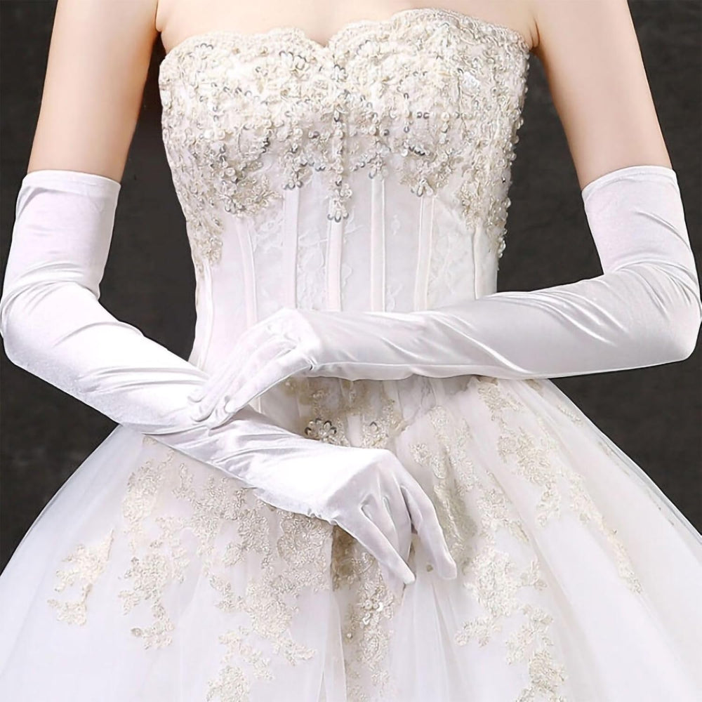 Perfect party accessory: women's long satin-like opera gloves for a touch of class.