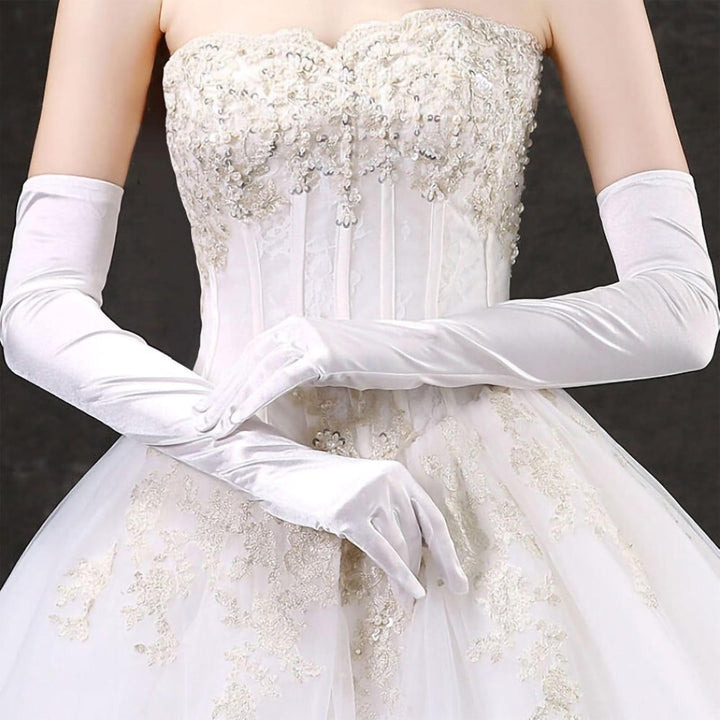 Perfect party accessory: women's long satin-like opera gloves for a touch of class.