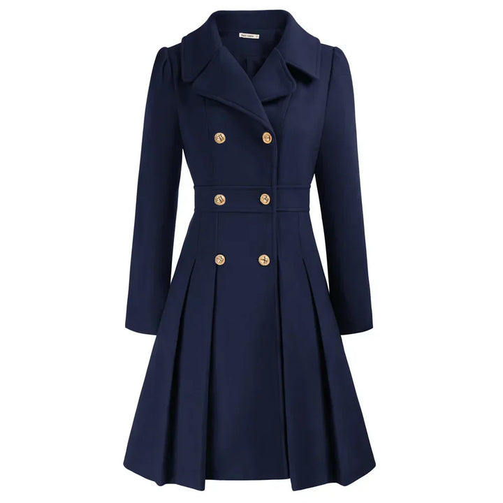 Ophira | Women's Double Breasted Fit Flare Coat - Navy - Image 1