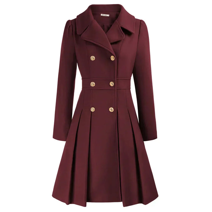 Ophira | Women's Double Breasted Fit Flare Coat - Navy - Image 10