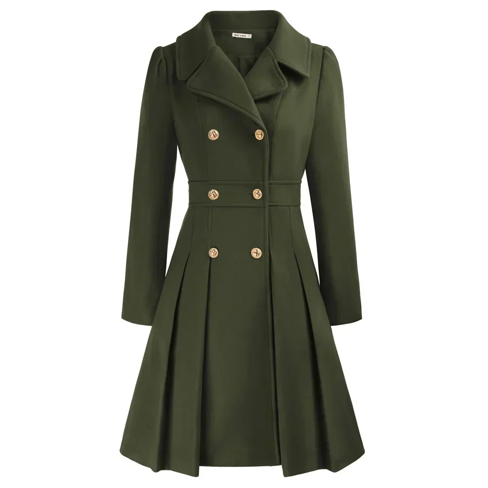 Ophira | Women's Double Breasted Fit Flare Coat - Navy - Image 13