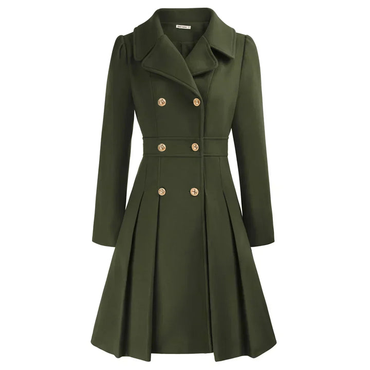 Ophira | Women's Double Breasted Fit Flare Coat - Navy - Image 13