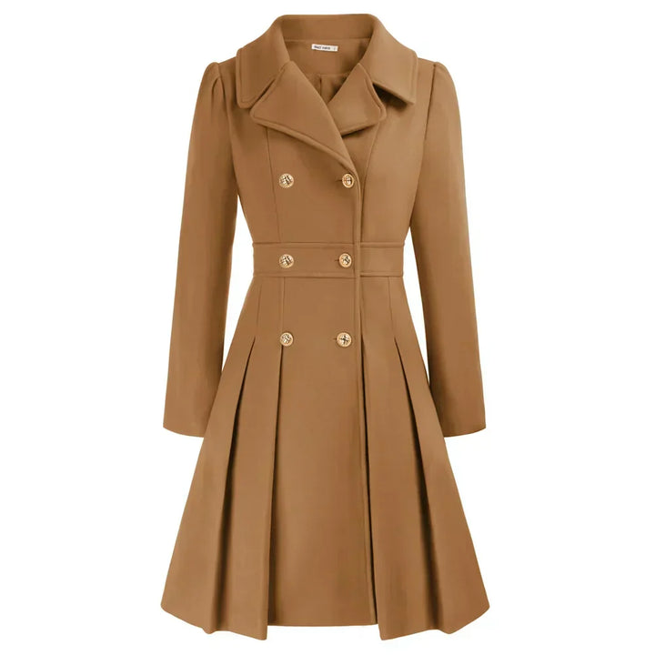 Ophira | Women's Double Breasted Fit Flare Coat - Navy - Image 14