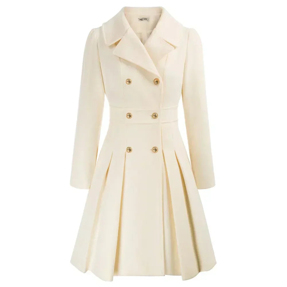 Ophira | Women's Double Breasted Fit Flare Coat - Navy - Image 3