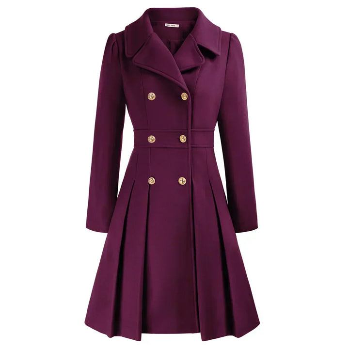 Ophira | Women's Double Breasted Fit Flare Coat - Navy - Image 7