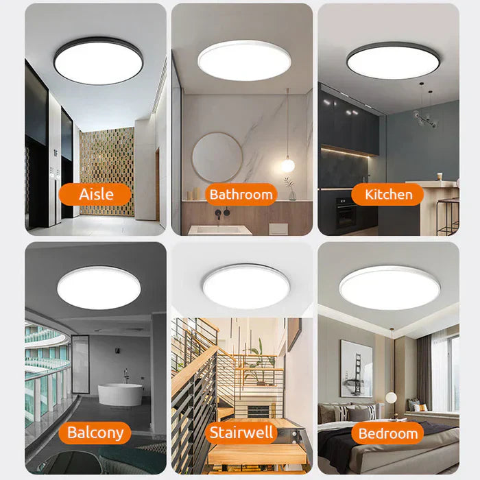 OrbGlow LED ceiling light as a statement piece in a modern home's entryway.