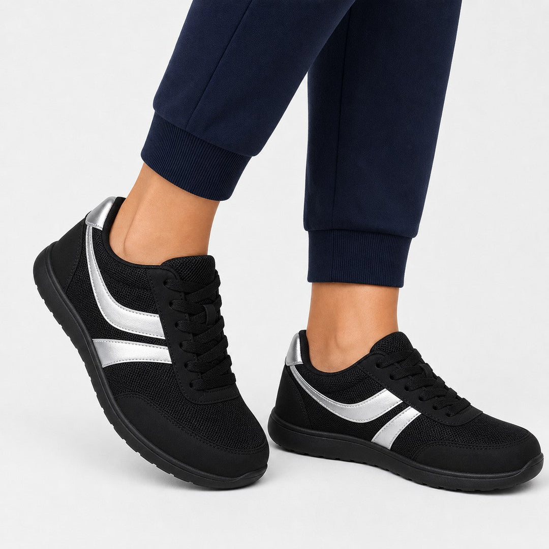 Women's fashion walking shoes, combining roomy toe comfort with essential support.