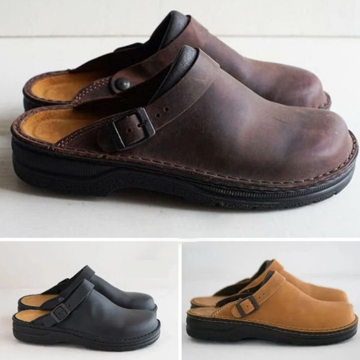 Durable black men's orthopedic clogs with ergonomic design, offering comfort, support, and foot relief.