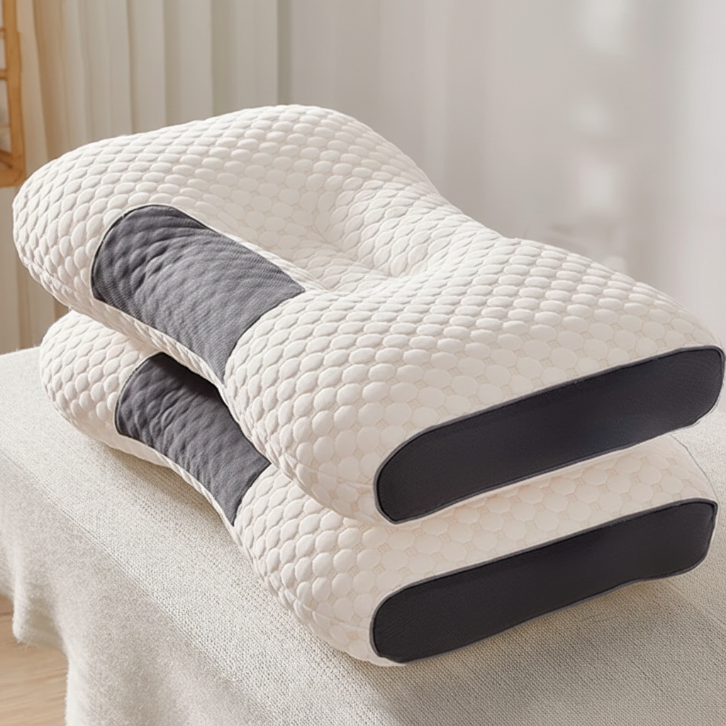 Ergonomic memory foam contour pillow, designed for cervical support and adult neck pain relief, a sleep aid.