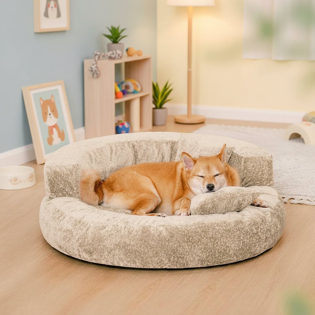 Cozy donut dog bed for ultimate pet comfort & support. Soft diamond velvet material is washable.