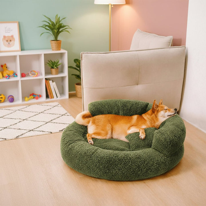 Fluffy orthopedic donut dog bed designed for ultimate pet comfort, ideal for small, medium, or large dogs.