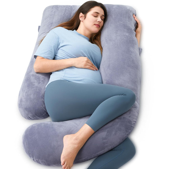 Orthopedic full-body pregnancy pillow for expectant mothers, providing prenatal comfort & maternity support.