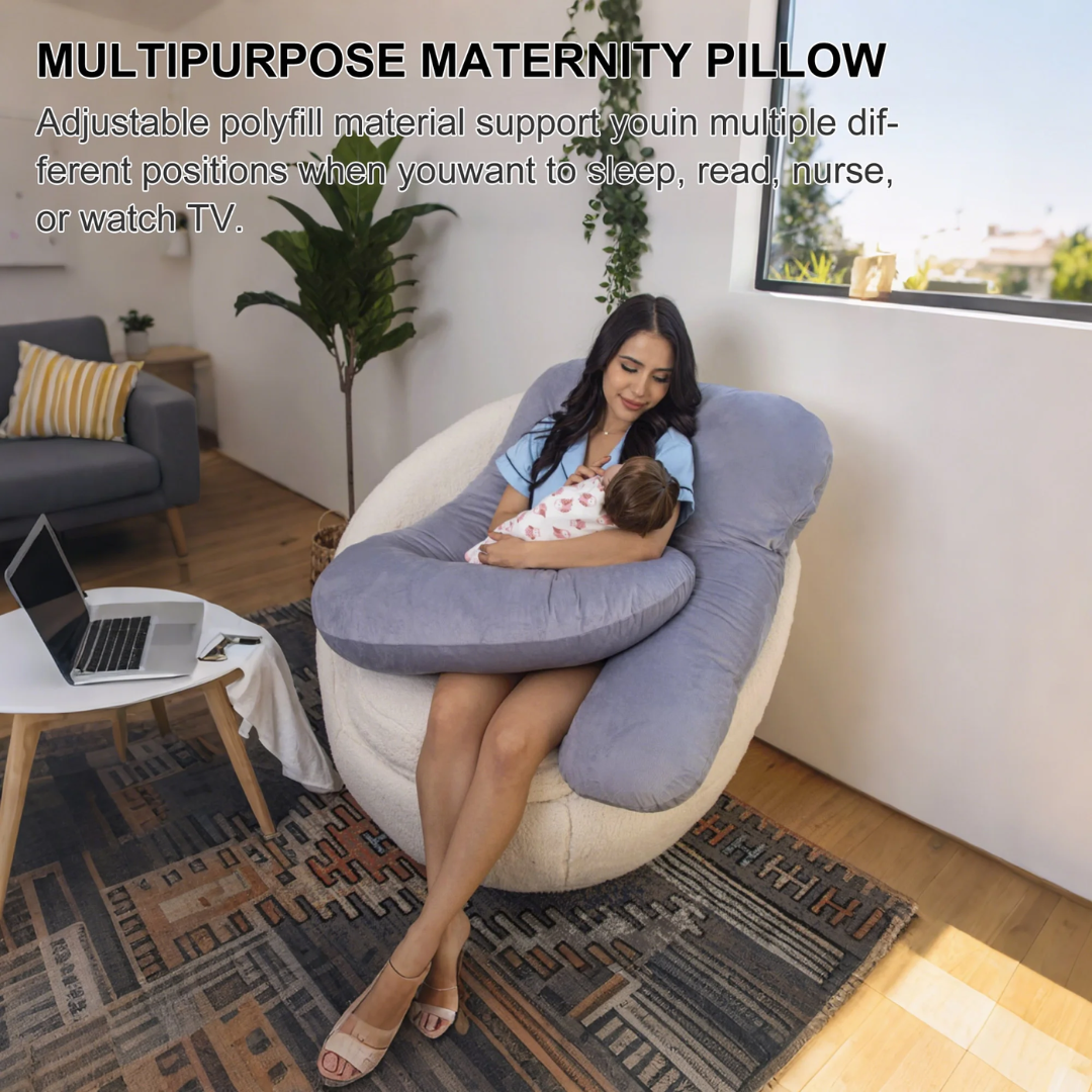 Comfortable full-body pregnancy pillow designed for expectant mothers, offering orthopedic support & sleep aid.
