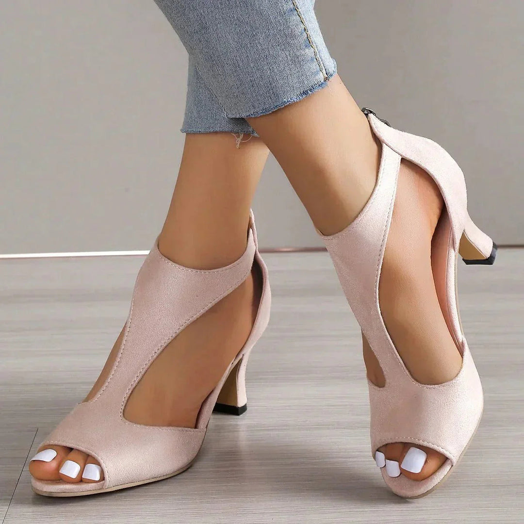 Women's comfortable open toe orthopedic T-strap heels with arch support for elegant summer wear.