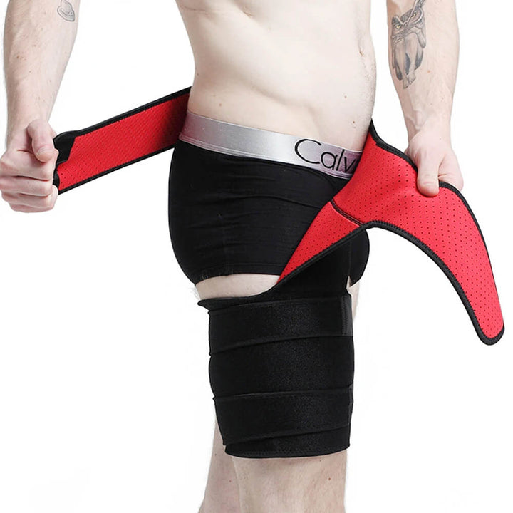 Adjustable hip brace offering joint stability and compression for sciatica pain relief and mobility.