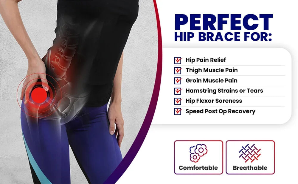Compression hip stabilizer for active individuals seeking pain relief, support, and enhanced mobility.
