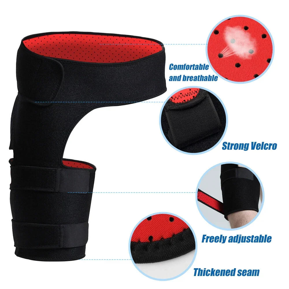 Post-injury hip brace for rehabilitation, offers stable support and comfort for hip and groin.