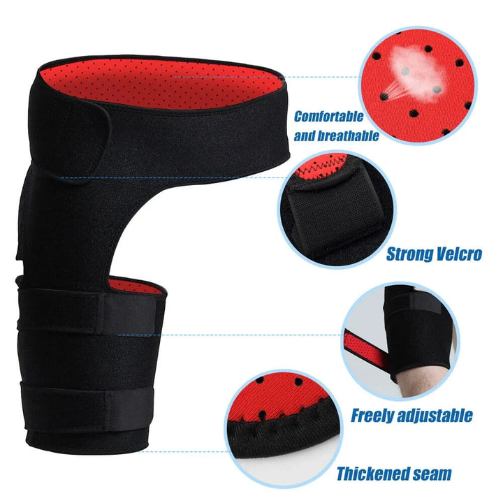 Post-injury hip brace for rehabilitation, offers stable support and comfort for hip and groin.