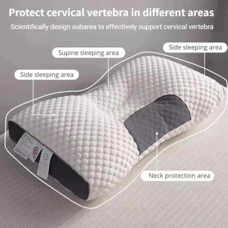 Ergonomic head pillow offering neck pain relief & sleep aid for a restful, comfortable night.