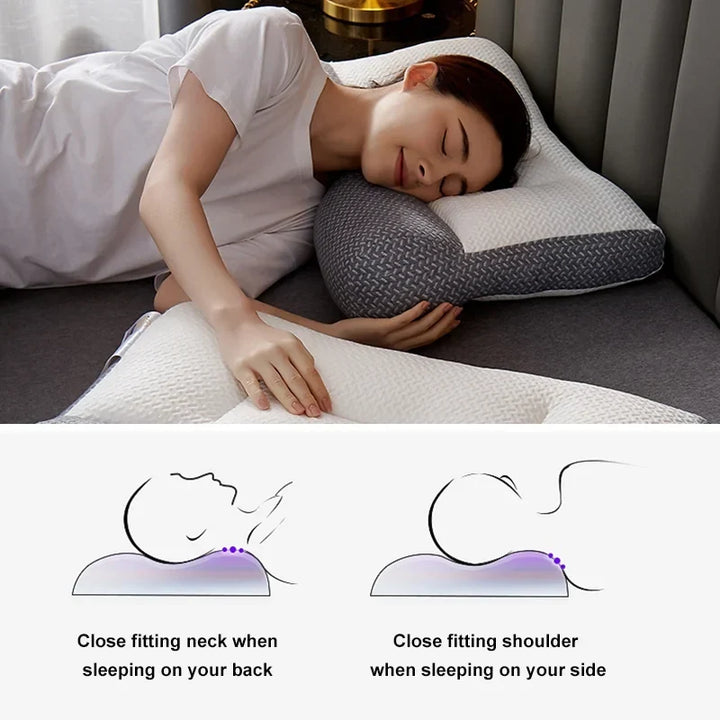 Ergonomic orthopedic pillow supports cervical spine, improves posture, & relieves neck pain for restful sleep.