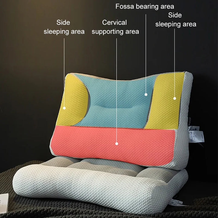 Contoured orthopedic neck pillow effectively relieves chronic neck & shoulder pain for better sleep posture.