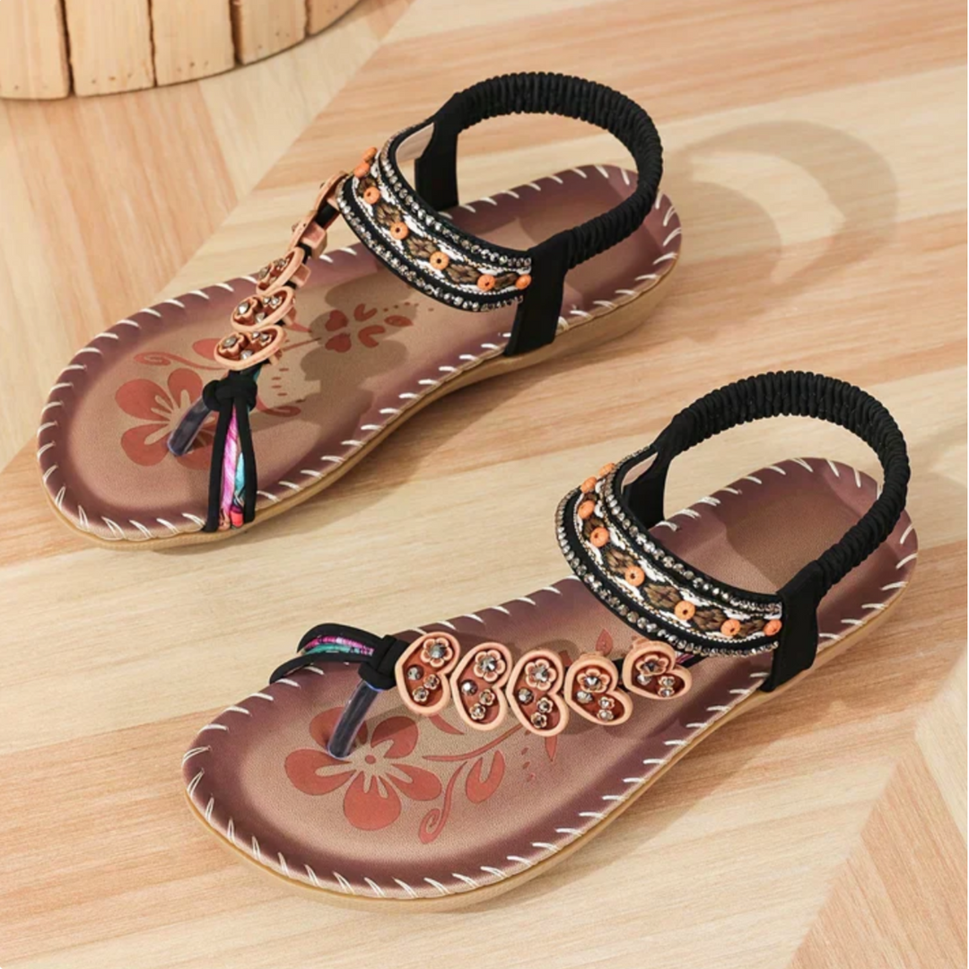 Flat women's comfort T-strap sandals, orthopedic arch support for all-day wear & foot health.