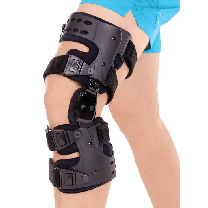 Men's knee brace designed for osteoarthritis pain relief, supporting injured knees & improving mobility.