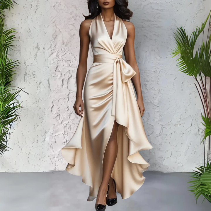 Ottavia | Women's Halter Neck Wrap Maxi Dress - Champagne - Image 1