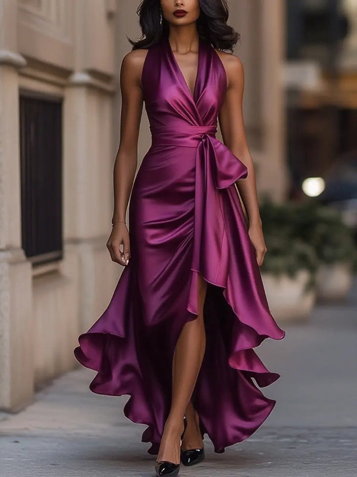Ottavia | Women's Halter Neck Wrap Maxi Dress - Champagne - Image 12