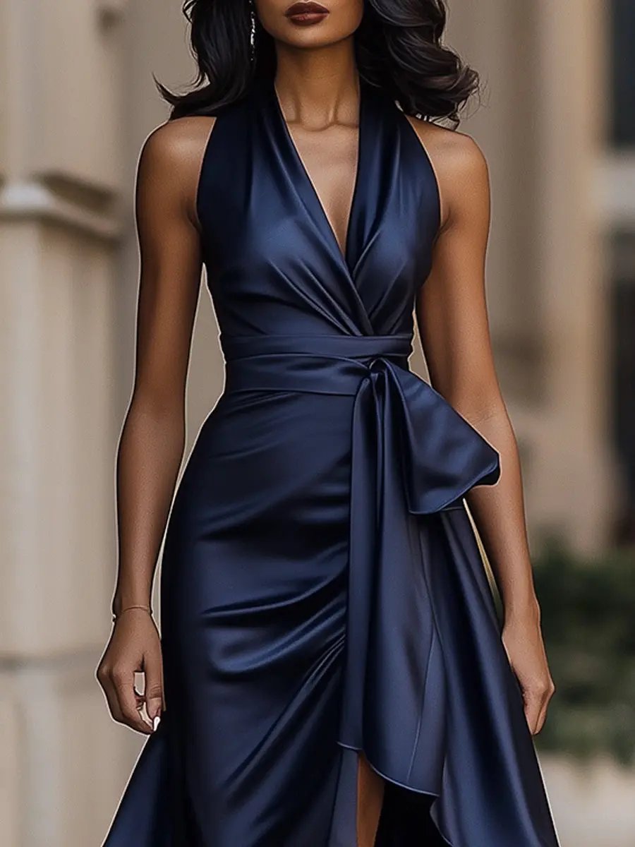 Ottavia | Women's Halter Neck Wrap Maxi Dress - Champagne - Image 4