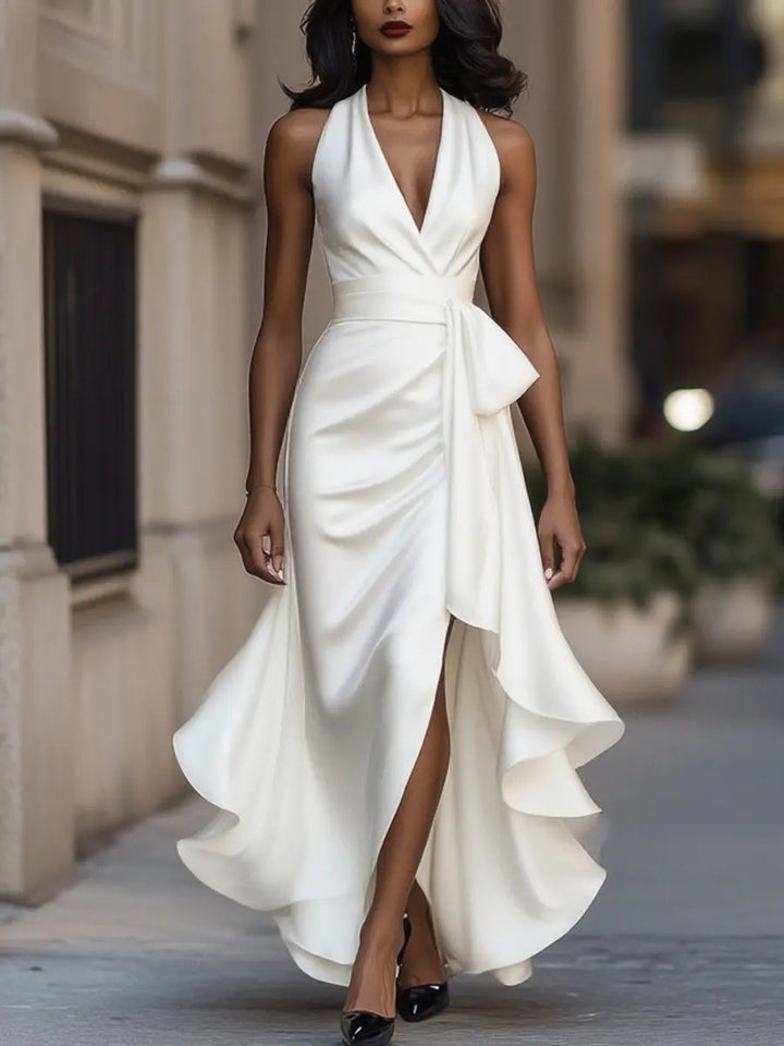 Ottavia | Women's Halter Neck Wrap Maxi Dress - Champagne - Image 8