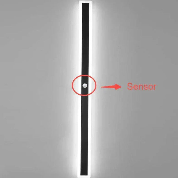 Sleek black modern LED wall light for bright outdoor patio & garden lighting. Stylish facade illumination.