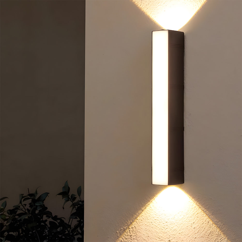 Energy-efficient, durable black LED outdoor wall light fixture; waterproof.