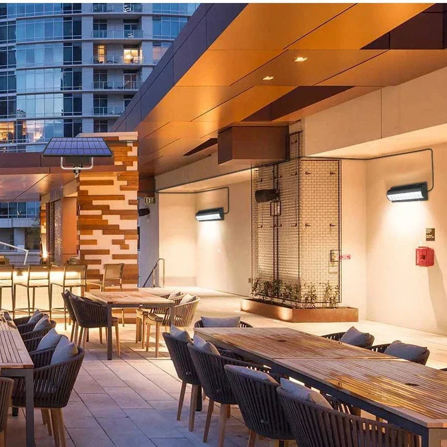 Bright warm white LED solar pendant light, energy-efficient for long-lasting outdoor glow.