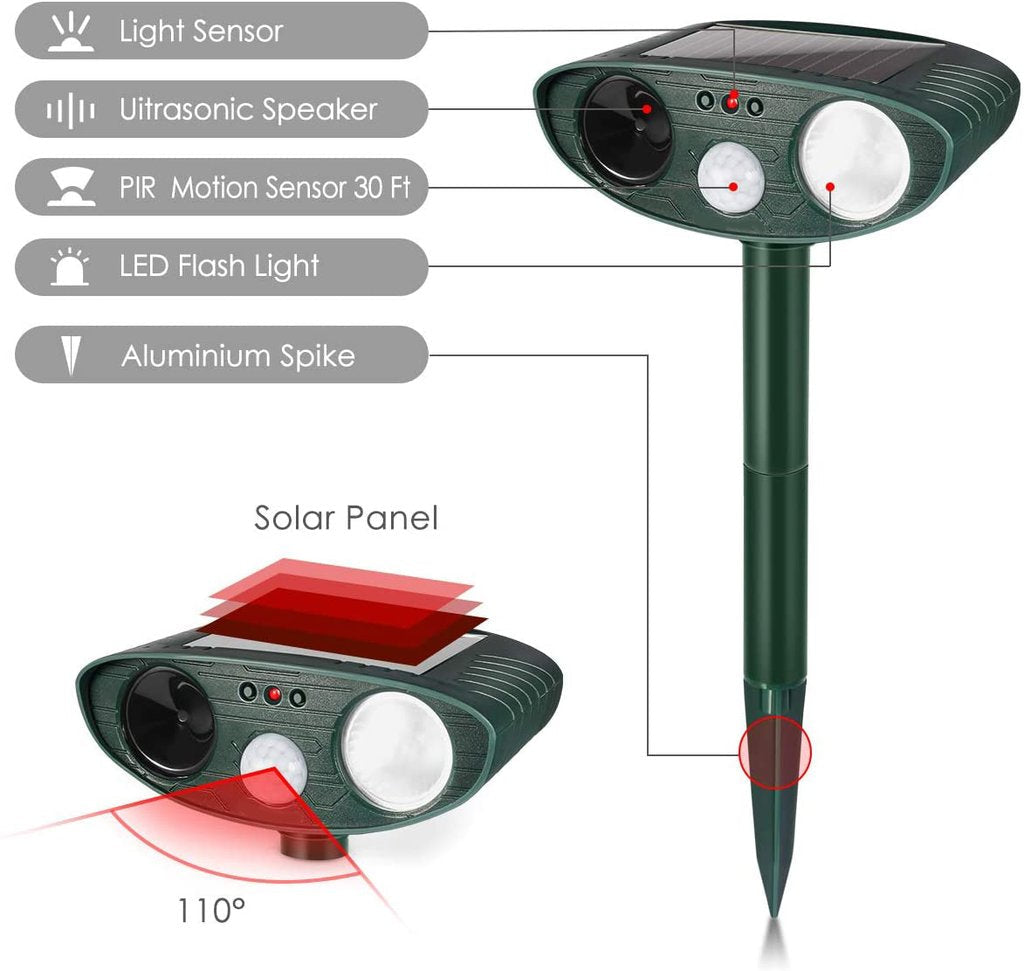 Motion-activated solar ultrasonic cat repeller in action, deterring pests from the garden efficiently.
