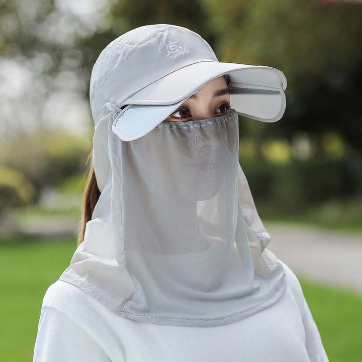 Unisex summer hat with UPF 50+ sun protection, adjustable chin strap, wide brim, and neck flap.
