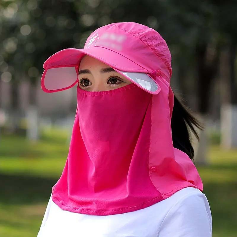 UPF 50+ beach hat: unisex design, wide brim, detachable neck flap, ideal for sun protection.