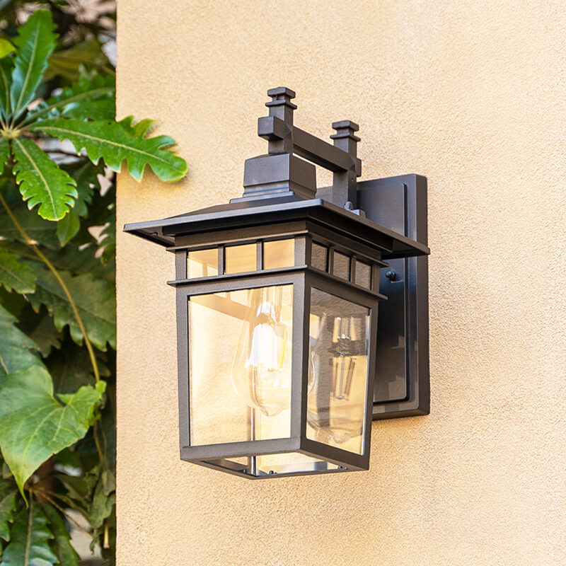 Modern black outdoor wall light lantern for home exterior, garden, porch, patio, waterproof.