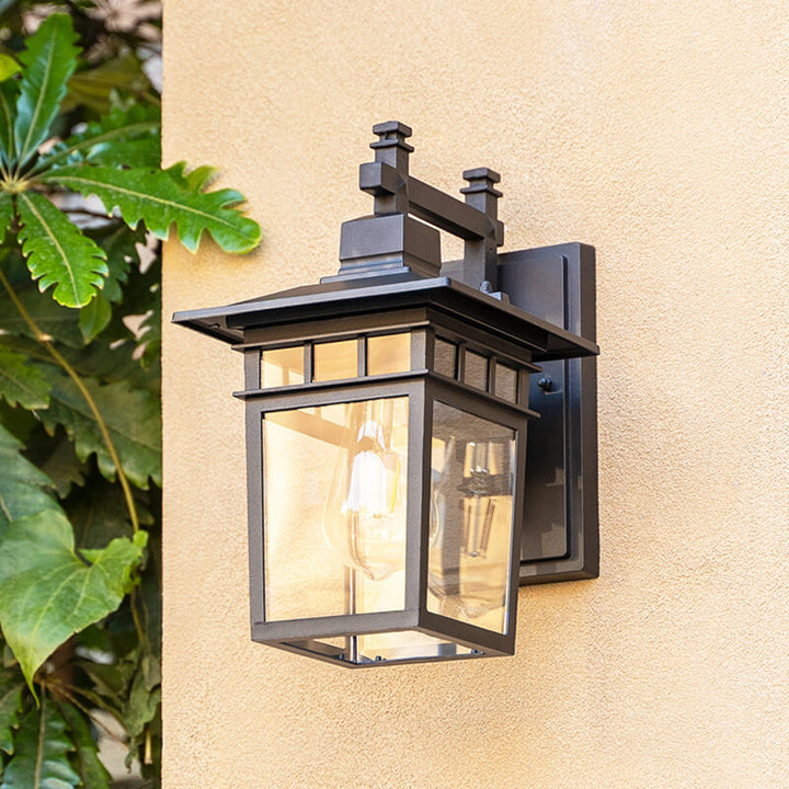 Modern black outdoor wall light lantern for home exterior, garden, porch, patio, waterproof.