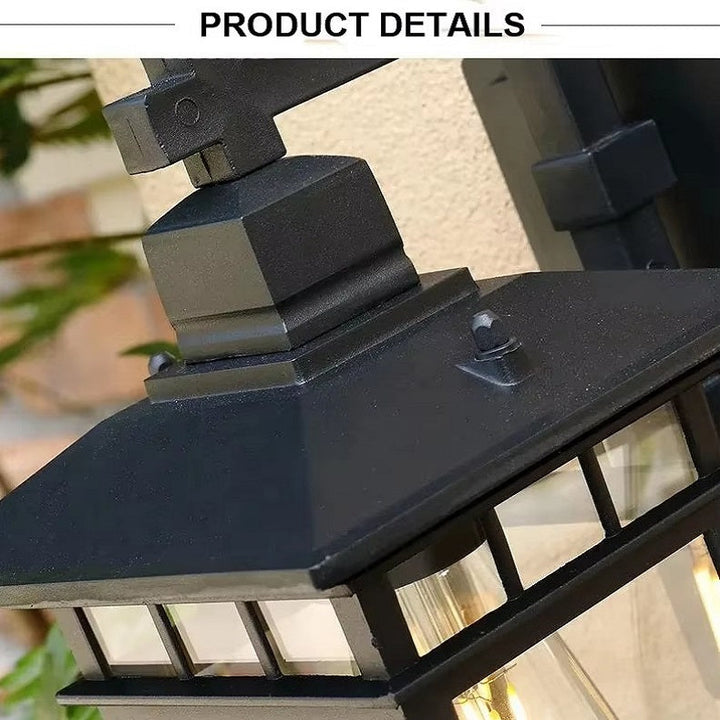 Outdoor waterproof black lantern wall light, modern design for home exterior, garden, & porch.