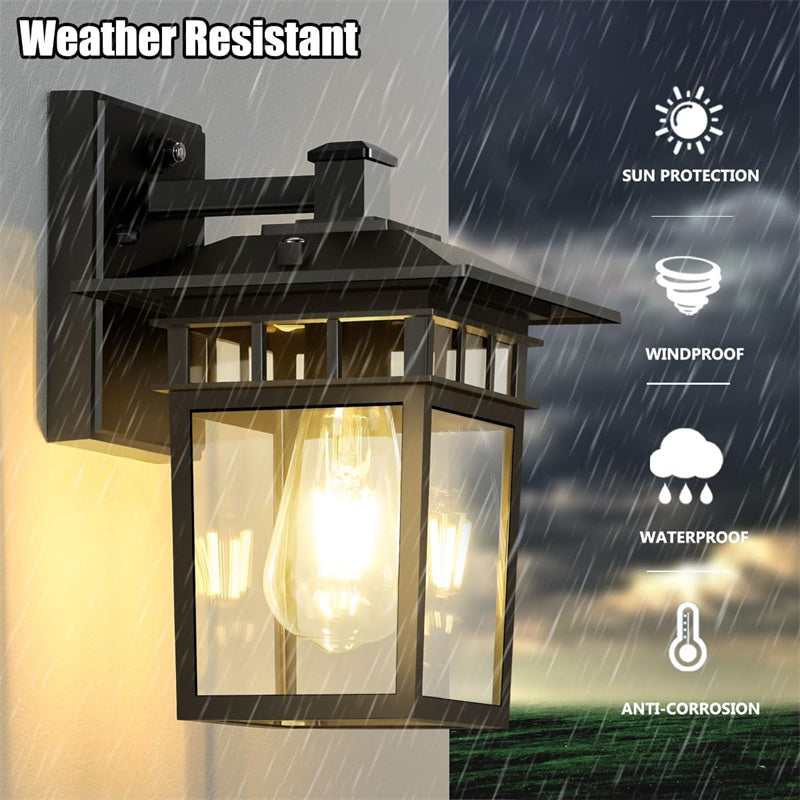 Copper outdoor waterproof lantern, glass, rustic wall light for garden, porch, patio decoration.