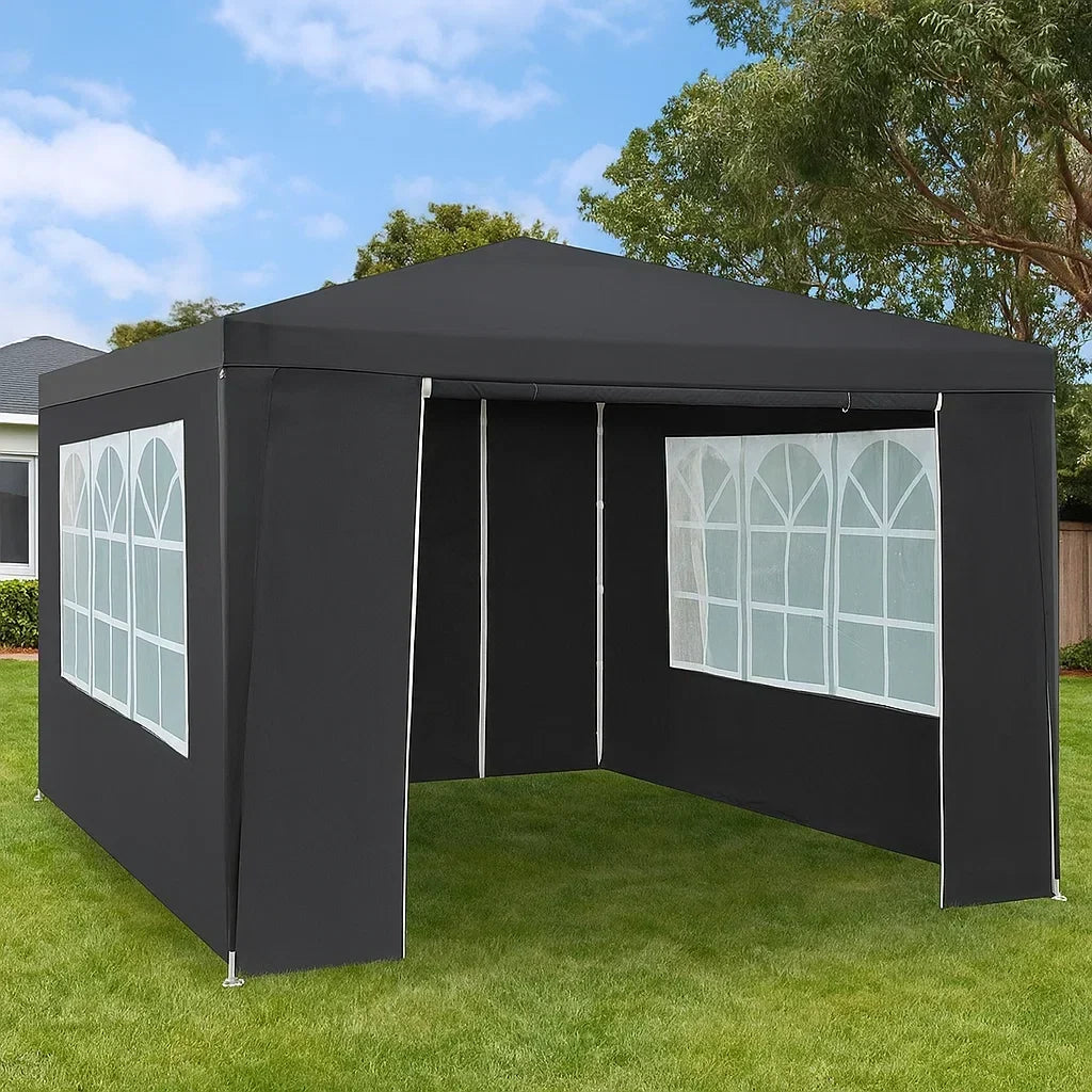 Portable party tent with sidewalls & waterproof canopy, ideal for garden gatherings, events & shelters.